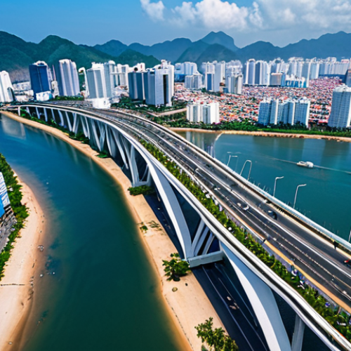Home 14 **
A vibrant aerial view of Da Nang, Vietnam, showcasing modern bridges spanning the Han River, pristine beaches, and a bustling cityscape with friendly locals. The image should evoke a sense of dynamism, livability, and sustainable urban development. Focus on modern architecture blended with natural beauty.
**