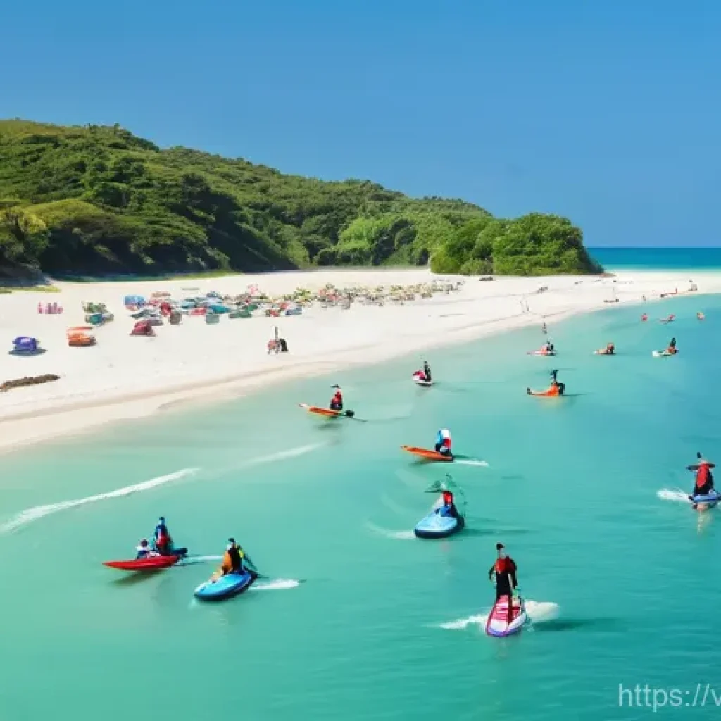 해양 도시의 해양 레저 산업 발전 방안 - **"A vibrant and active scene of diverse individuals engaging in new and exciting marine entertainme...