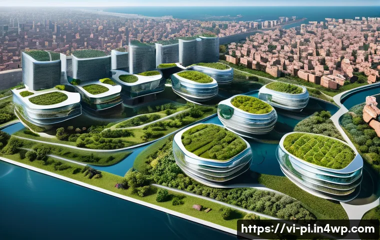 해양 도시 설계의 기본 원칙 - **A futuristic floating city embracing resilience and nature.**
    A sprawling, modern floating cit...