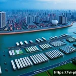 Home 16 해양 도시의 재난 대비 시스템 - A coastal Vietnamese city during a storm warning, showing a high-tech early warning control center w...