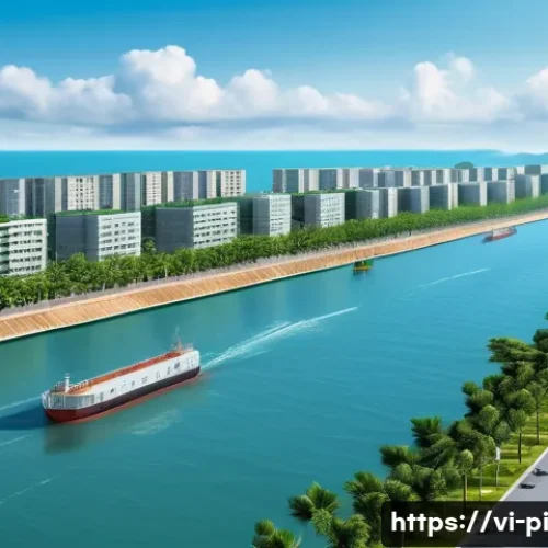 Home 15 해양 도시 건설에 필요한 인프라 기술 동향 - A modern coastal cityscape in Vietnam featuring advanced smart flood defense infrastructure: reinfor...