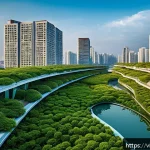 해양 도시 건설의 투자자 및 이해관계자 분석 - A vibrant coastal cityscape at sunset in Vietnam featuring modern urban infrastructure with green te...