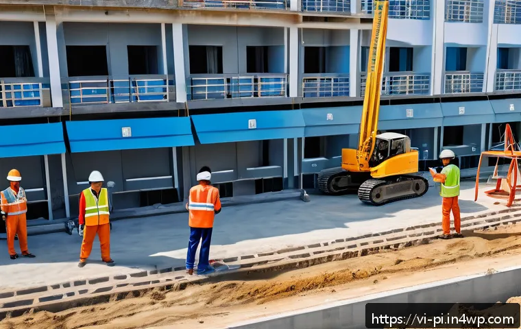 해양 도시 건설에서의 프로젝트 예산 관리 - A detailed aerial view of a coastal city construction site in Vietnam, showcasing modern surveying d...
