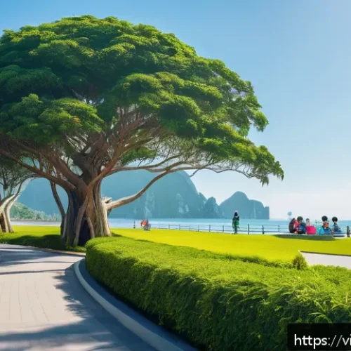 Home 30 해양 도시의 국제적 사례 및 벤치마킹 - A vibrant coastal urban park in a Vietnamese city like Da Nang, showcasing a thoughtfully planned gr...