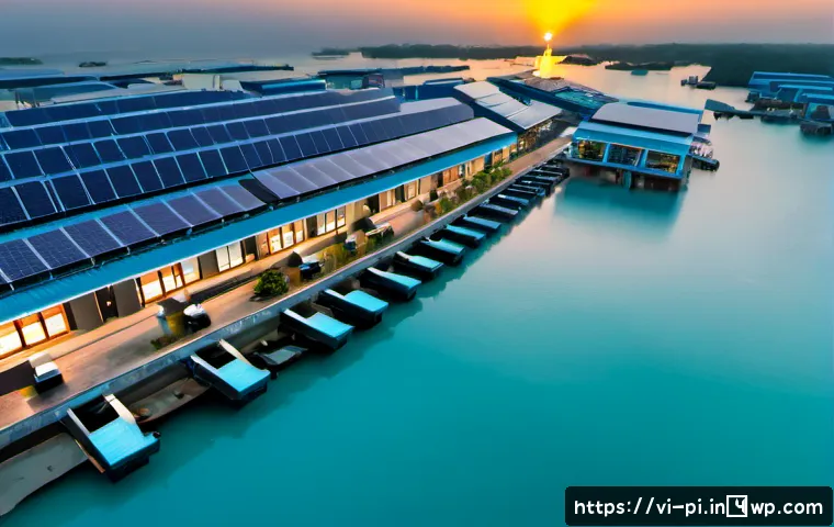 Home 17 해양 도시 건설의 데이터 보안 문제 - Photorealistic elevated view of a modern floating coastal city in Vietnam at dawn, resilient modular...